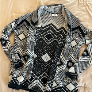 Old Navy Black and Gray Cardigan with Geometric Design